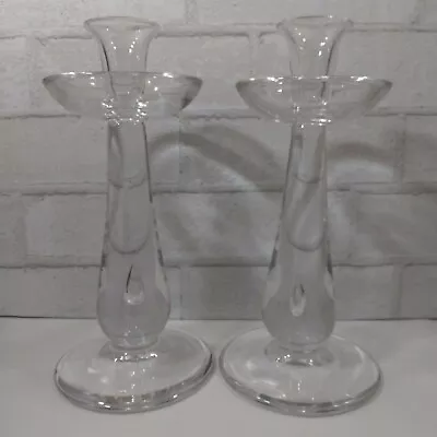 Pair Vintage Val St. Lambert Empire Crystal Controlled Bubble Candlestick Holder • $49.95