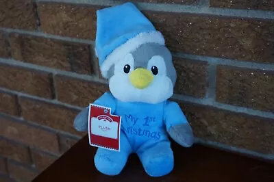 CHRISTMAS Plush BABY Blue My FIRST PENGUIN DOLL Dandee Gray White Santa Hat Toy • $13.99