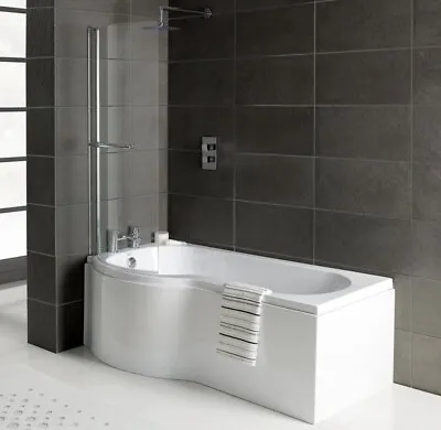 Essentials P Shape Shower Bath With Screen And Side Panel 1700mm X 900/700mm / • £240