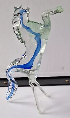 £20 • Buy Vintage Murano Glass Rearing Horse Figurine Blue And Clear