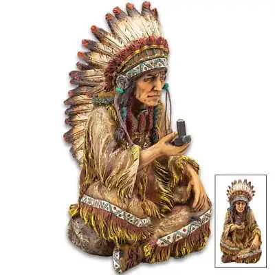 Native American Chief Painted Indian Sculpture Smoking Peace Pipe Statue Figure • £31.24