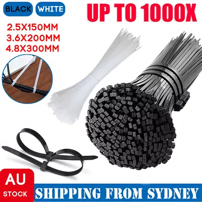 Cable Ties Zip Ties Nylon UV Stabilised 100/200/500/1000x Bulk Black Cable Tie • $38.59