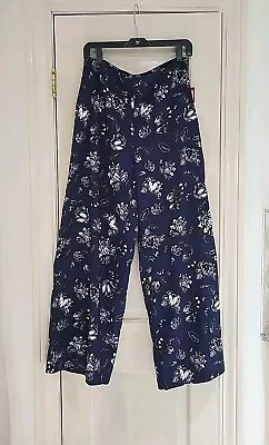 New Vince Camuto Women's Navy Blue Floral Print Lightweight Wide Leg Pants Sz 10 • $11.40