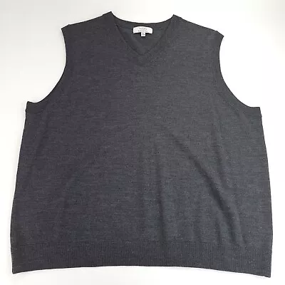 Turnbury Sweater Vest Mens XXL Big 2XB Gray 100% Extra Fine Merino Wool V Neck • $21.95