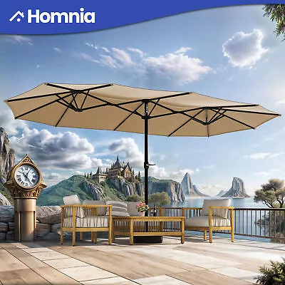 15ft Patio Market Umbrella Outdoor Extra Large Double Sided Sun Shade Beige • $95.90