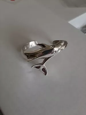 Vintage Kabana Sterling Silver Figural Dolphin Fish Cuff Bracelet Beautiful  • $150