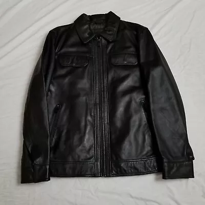 Perry Ellis Portfolio Lamb Leather Jacket Open Bottom Lined Mens Large • $79.99