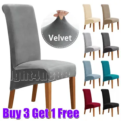 £5.58 • Buy Velvet Dining Chair Seats Covers Large Size Stretch Plush Slipcovers Protectors