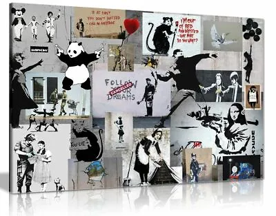 Banksy Montage Collage Canvas Wall Art Picture Print • £11.99