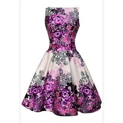 Lady Vintage London Size 22 Hepburn Floral Tea Fit And Flare Rockabilly Dress • $38.21