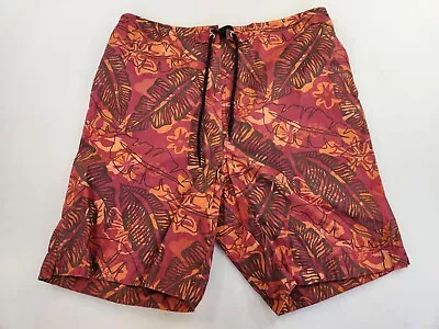 Vintage Men 34 Swim Shorts Trunks Boardshorts Red Orange Hawaiian Elastic • $15.01