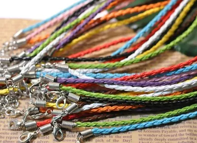 Real Leather Adjustable Braided Necklace Charms Findings String Cord 480MM • $2.97