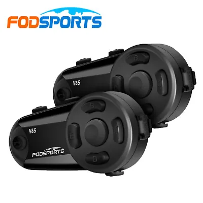 2x Fodsports V6S Motorcycle Intercom Bluetooth Helmet Headset 1000m 6 Riders FM • $88.99