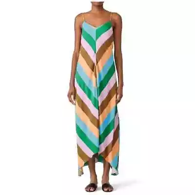 Tibi Julian Diagonal Stripe Maxi Slip Dress Sz 4 Colorful Rugby Spaghetti Strap • $104.95