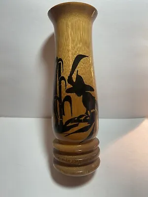 Vintage Signed Handmade Wooden Vase Bamboo Machete Asian MCM Mid Century 50s • $16.99