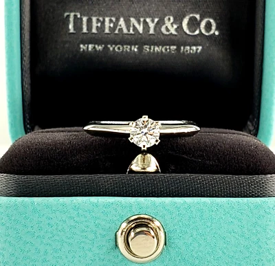 £973.89 • Buy TIFFANY & CO PT950 0.26 CT Round Brilliant Diamond Solitaire Prong Platinum Ring