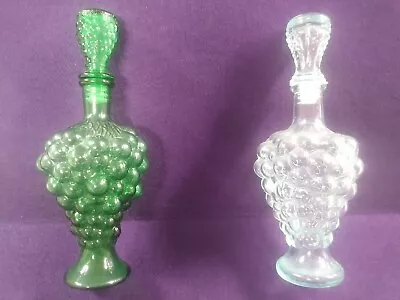 Vintage Pair Of 500ml Glass Grape Cluster Decanters One Marked Mod Dep Italy  • $20