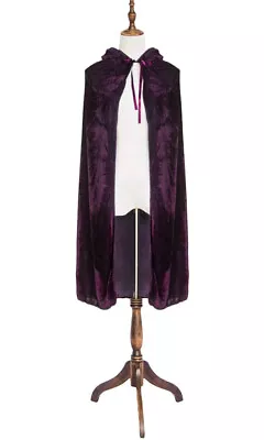 Purple Long Hooded Cloak Velvet Cape Witch Costume Halloween Costume Kids 8-16Yr • $16.99