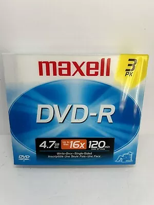 Maxell DVD-R Media 3 DISC PACK - 2 Hours SP Mode 4.7 GB UP TO 8x NEW SEALED • $12.50