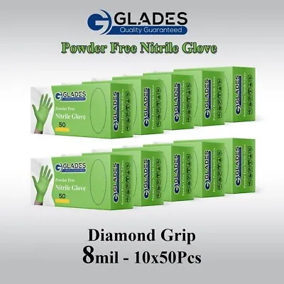 100/1000 Heavy Duty Diamond Grip Mechanic Green Nitrile Gloves Powder Free 8mil • $129.99