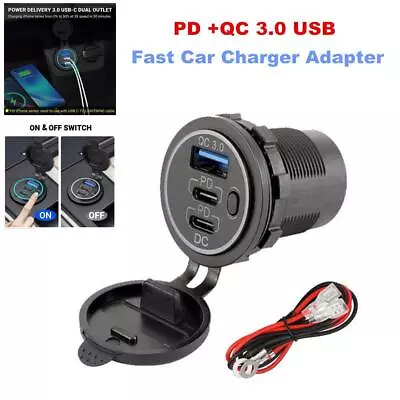 PD + QC 3.0 USB 3-Port Fast Car Charger Adapter Socket Outlet For Auto RV 12-24V • $21