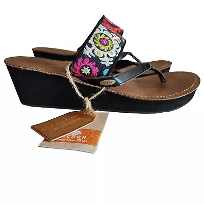  ACORN Artwalk Leather Wedge Sandals  Multi Color Suzani Print Size 11  • $29.99