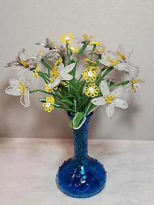 Vintage French Seed Beaded Flowers 3 Stems & 28 Flowers • $75