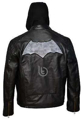 Batman Arkham Super Hero Logo Motorcycle Biker Real Leather Black Men's Jacket • $89.99