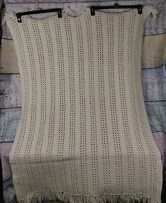 Homemade Cable Knit Throw Lap Blanket Cream ~ Off White ~ Ivory 50  X 38  • £19.28