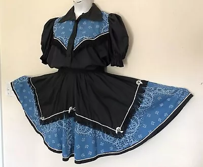 Vtg Square Dancing Outfit Full Circle Skirt Top Sz Small Western Fringe Bandanna • $39.99