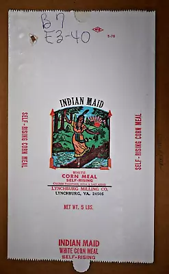 Vintage Paper Sack Bag - INDIAN MAID CORN MEAL LYNCHBURG MILLING VA. 1976 • $15