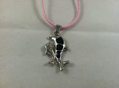 Mood Mom & Rhinestone Baby Dolphin Necklace Color Change Pendant Pink Cord Beach • $7.99