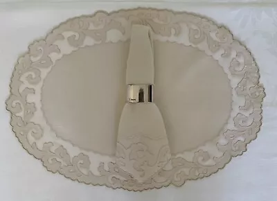 Vintage Placemats & Napkins Madeira Embroidered Oval Linen & Organdy Set Of 4. • $72