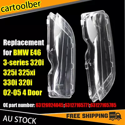 2x For BMW E46 3 Series 2002-2005 Clear Headlight Plastic Lens Lamp Cover Shell • $36.99