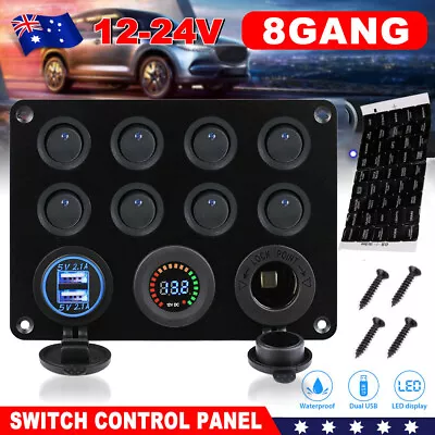 Car 12V Switch Panel Inline Fuse Box 8Gang LED Rocker USB ON-OFF Toggle Control • $29.45