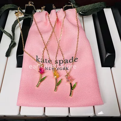 Kate Ks Spade Greenhouse Cubic Zirconia Tulip Flower Pendant Necklace Gold Tone • $18.99