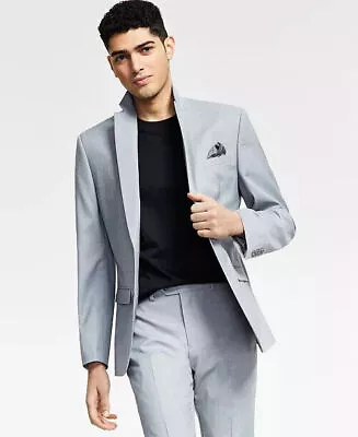 BAR III Men's Suit Jacket Solid Light Grey 46R Slim-Fit Sharkskin 2 Button • $18.48