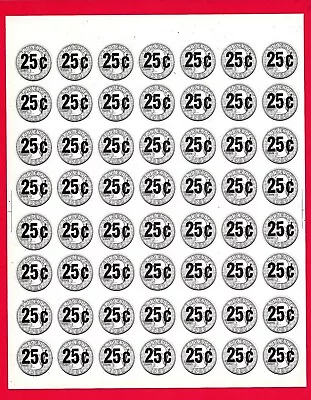 56 Old 25 Cent Gumball Vending Machine Price Stickers On Sheet Old Store Stock • $15.99