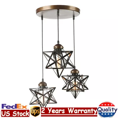 Moravian Star Glass Pendant Chandelier Light Modern Ceiling Fixture Lamp 3-Light • $83.60