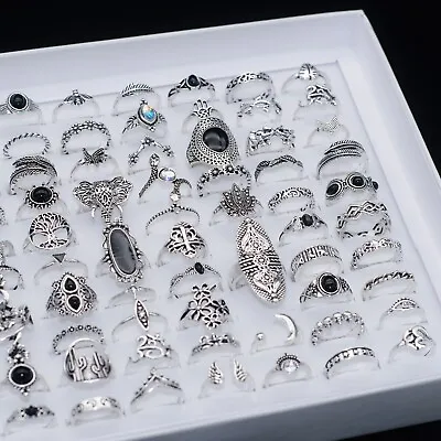 100 Bulk Bohemia Vintage Finger Ring Antique Silver Women Girl Party Jewelry Lot • $26.59