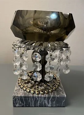 Vintage Smokey Glass Pedestal Ashtray Marble Prisms Hollywood Regency 6.25  • $65
