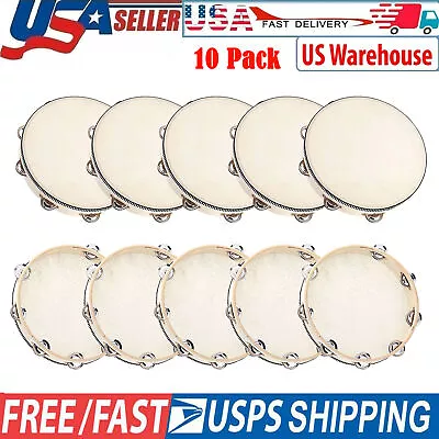 10 Pack 8 Inch Wood Tambourine Handheld Tambourine Single Row Metal Jingles I2N8 • $50.75