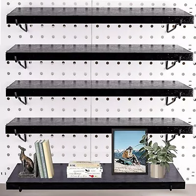 Black Pegboard Shelf 4 Pack Wooden Pegboard Shelves With Metal Brackets Hooks • $25.99