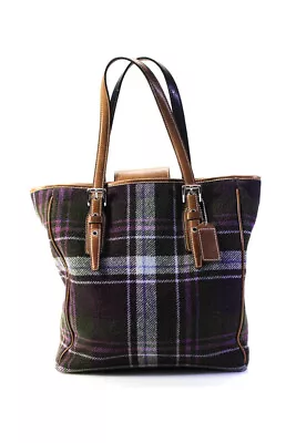 Coach Womens Plaid Leather Trim Adjustable Snap Closure Tote Handbag Purple • $85.39
