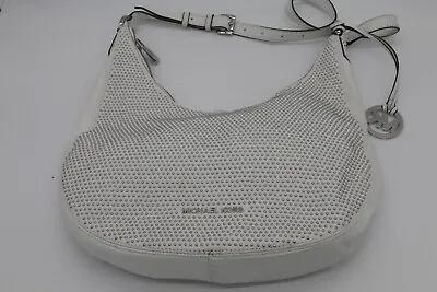 MICHAEL Slouchy Shoulder Satchel Handbag Purse Studded White Lambskin Leather • $99.99