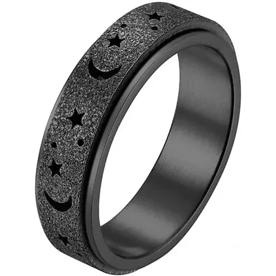 Women Rotatable Black Moon Star Sun Stainless Steel Rings Boho Jewelry Size 8 • $0.01