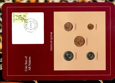 Coin Sets Of All Nations Qatar 1973-1990 UNC 2550 Dirhams 1990 Flower Stamp • $21.05