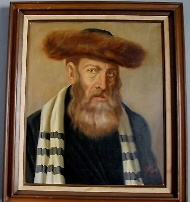 Vintage Oil Painting Of A Jewish Rabbi By Jeno Gussich (B. 1905) Listed Artist • $185