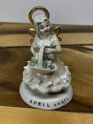 Vintage Napco Angel Of Month Figurine April Girl Easter Egg Basket Bunny Japan • $18