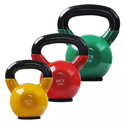 Iron Cast Kettlebell Weights Vinyl  Rubber Coated Gym Kettle Strength Fitness • $54.99